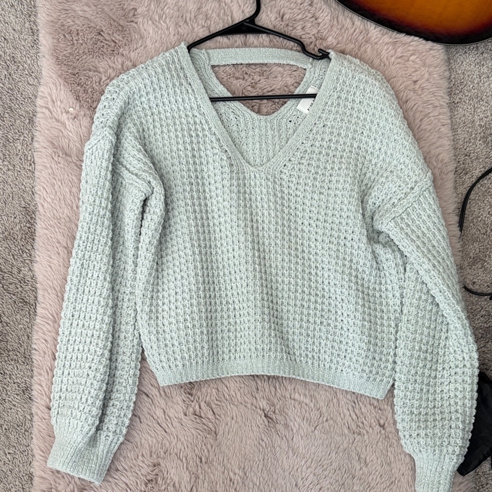 Pink Rose Women's V-Neck Sweater - Light Green